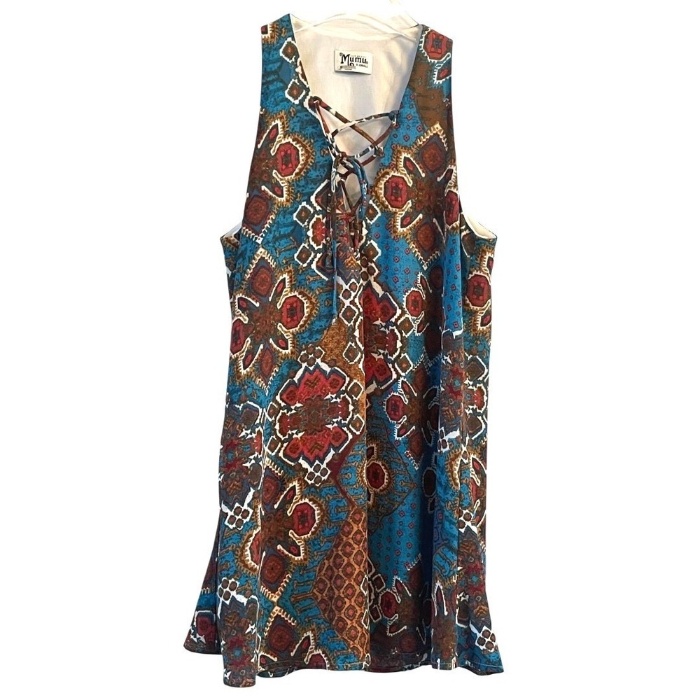 Show Me Your Mumu Turquoise Boho Medallion Lace Up‎ Mini Dress XS - Picture 3 of 8